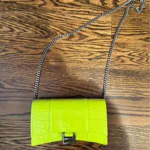 Balenciaga Neon Green Croc-Embossed Clutch